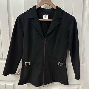 Vertigo Paris Vintage Black Blazer medium Zip Up Silver Buckle 90s 3/4 Sleeves